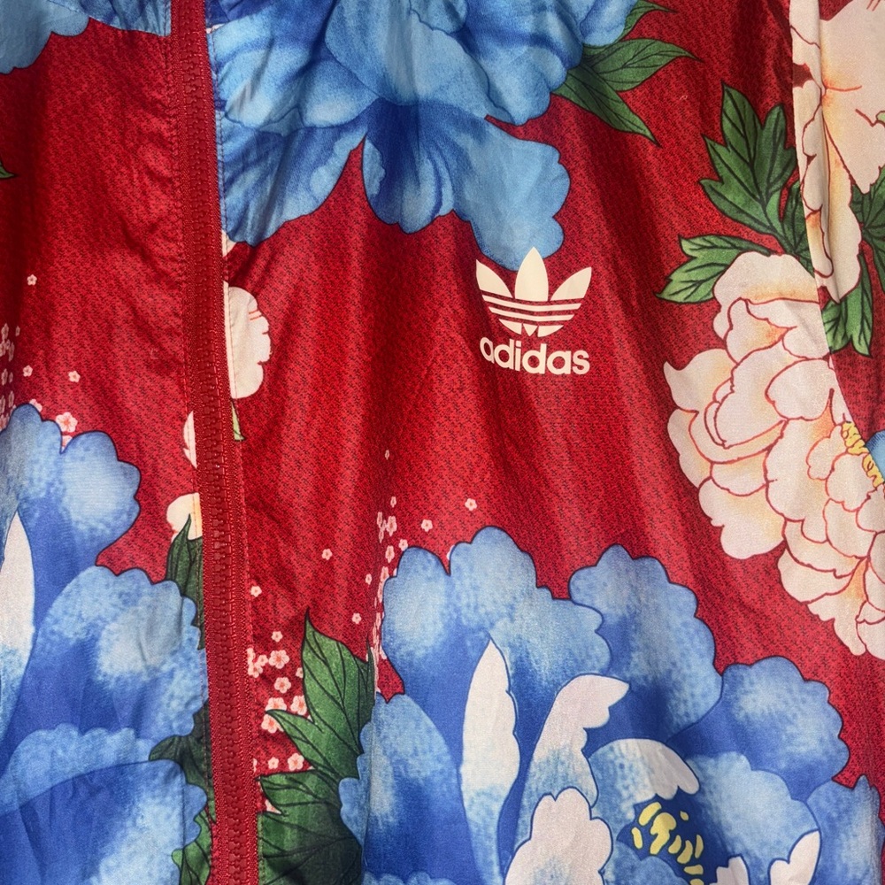 Adidas Red Bomber Jacket with Blue Floral Design - Picture 4 of 5